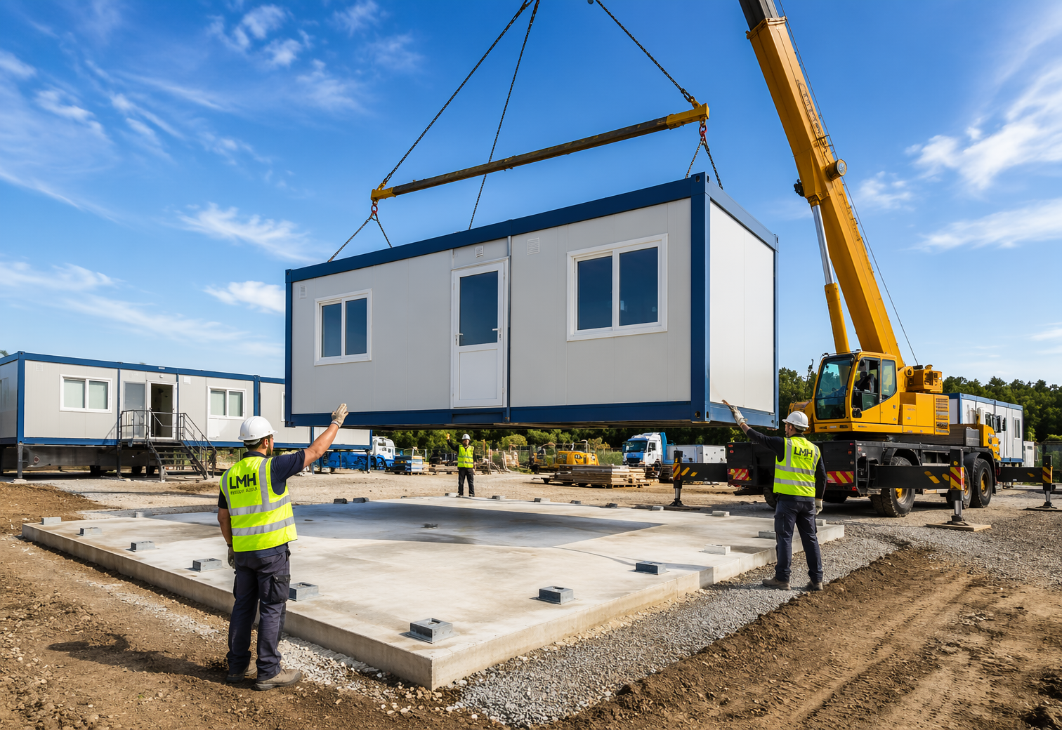 Installation de bâtiment modulaire par grue